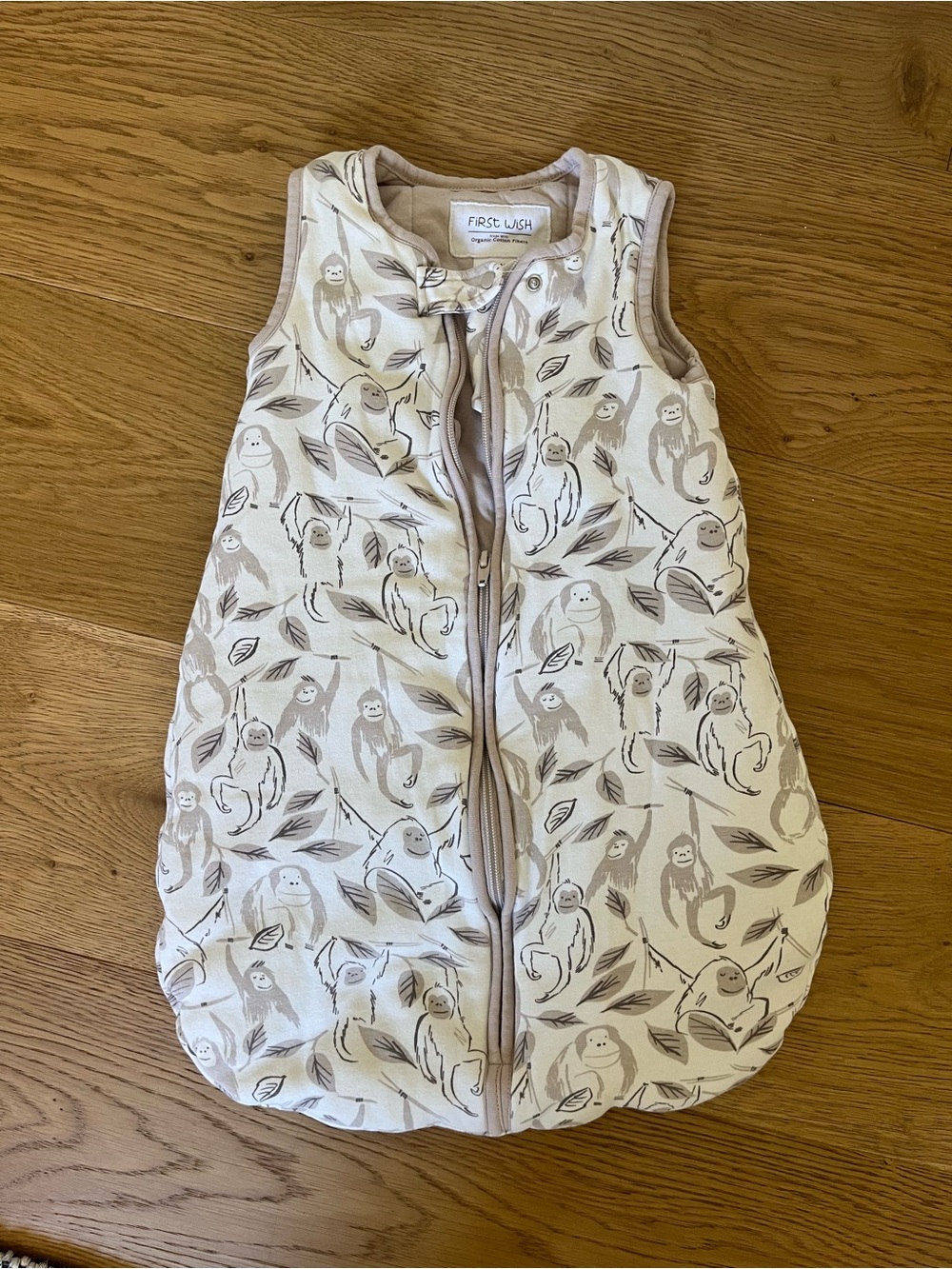 Beige Sloth-Print Baby Sleep Sack